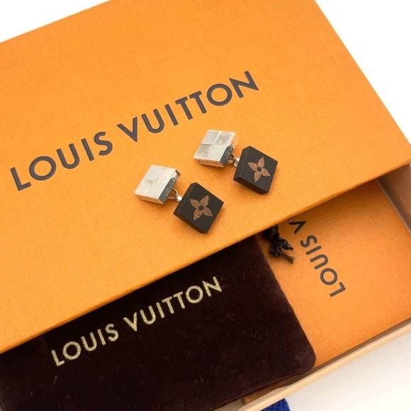 Louis Vuitton Damier Wood Monogram Cufflinks W/Box - Picture 1 of 16